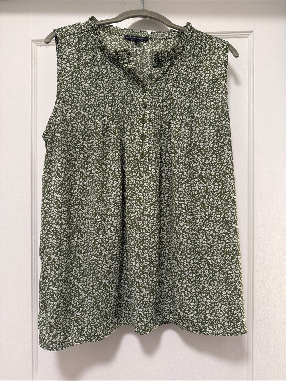 Adrianna Papell Olive Green Ditsy Floral Sleeveless Blouse